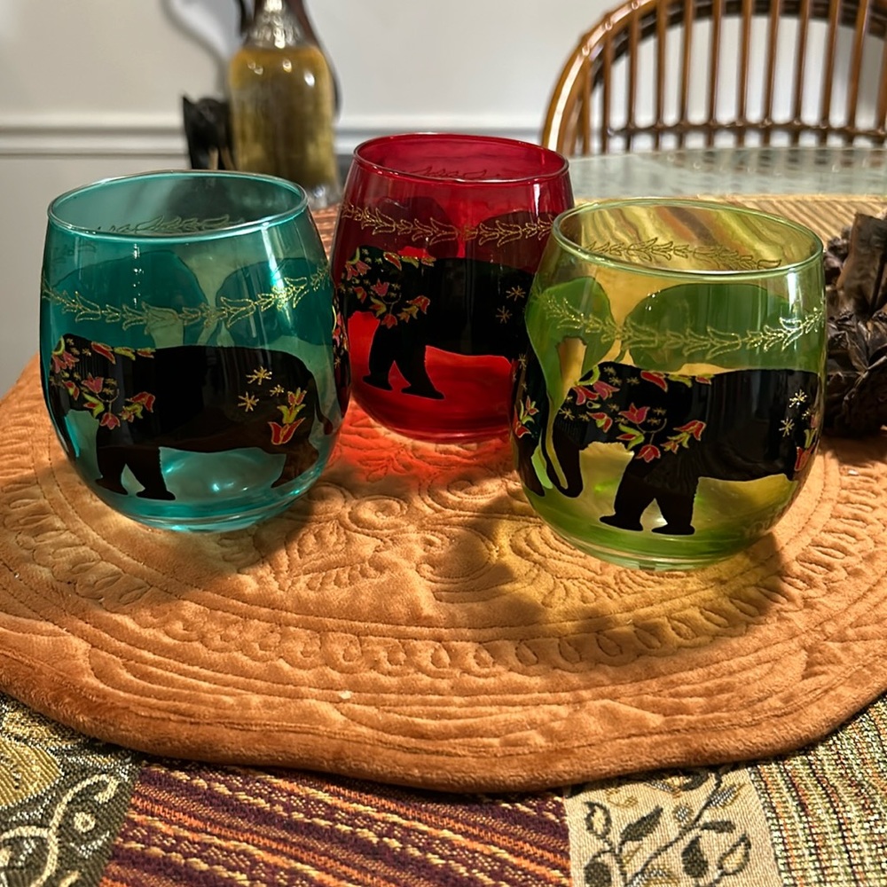 TMD Holdings Elephant Boho Stemless Wine Glass Set of Three